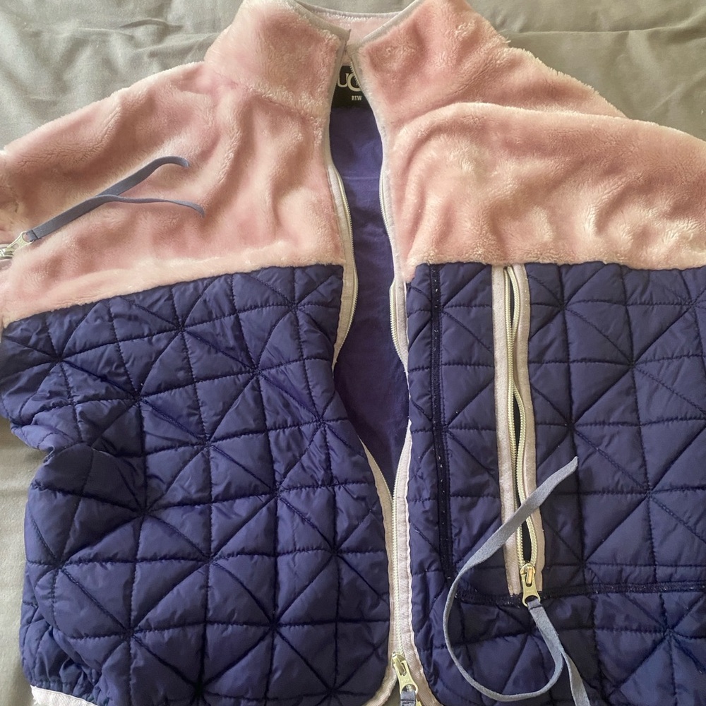 UGG Pink and Blue Puffer Jacket with Quilted Design